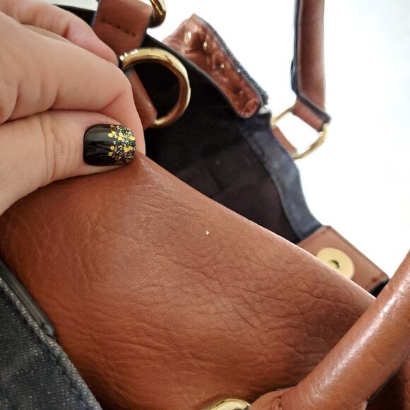 Black Rivet | Canvas Leather Riveted Shoulder Bag - Picture 12 of 13